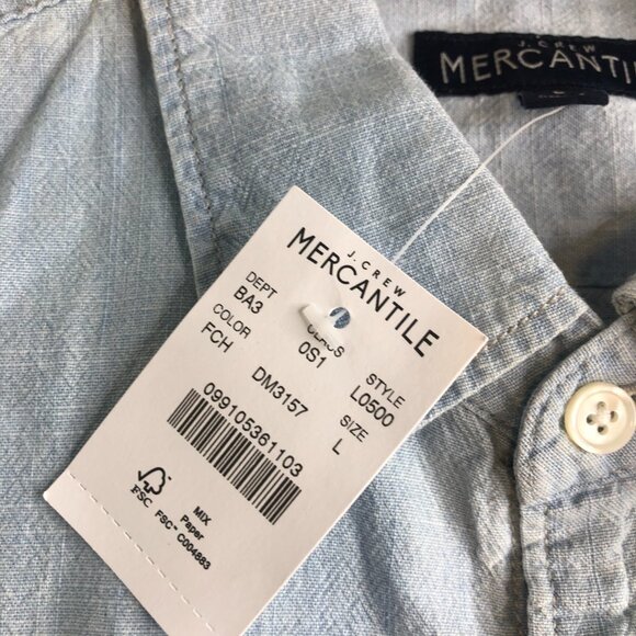 J Crew Shirt Mens Large Blue 100% Cotton Slim Chambray Short Sleeve Button - Picture 3 of 10